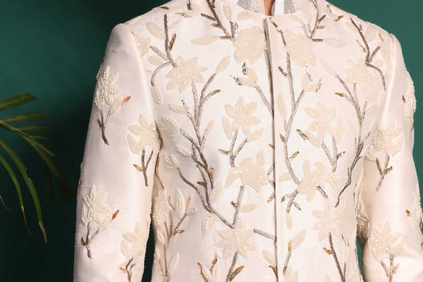 Ivory White Sherwani with Floral work