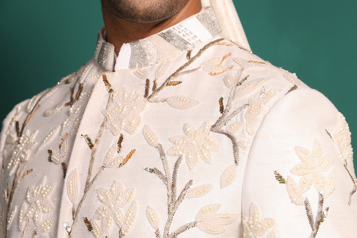 Ivory White Sherwani with Floral work