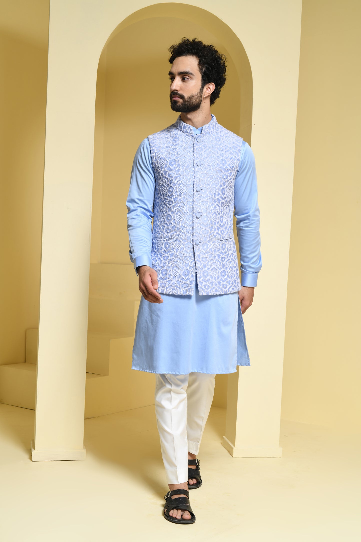 Embroidered 3-Piece Kurta & Pyjama Set