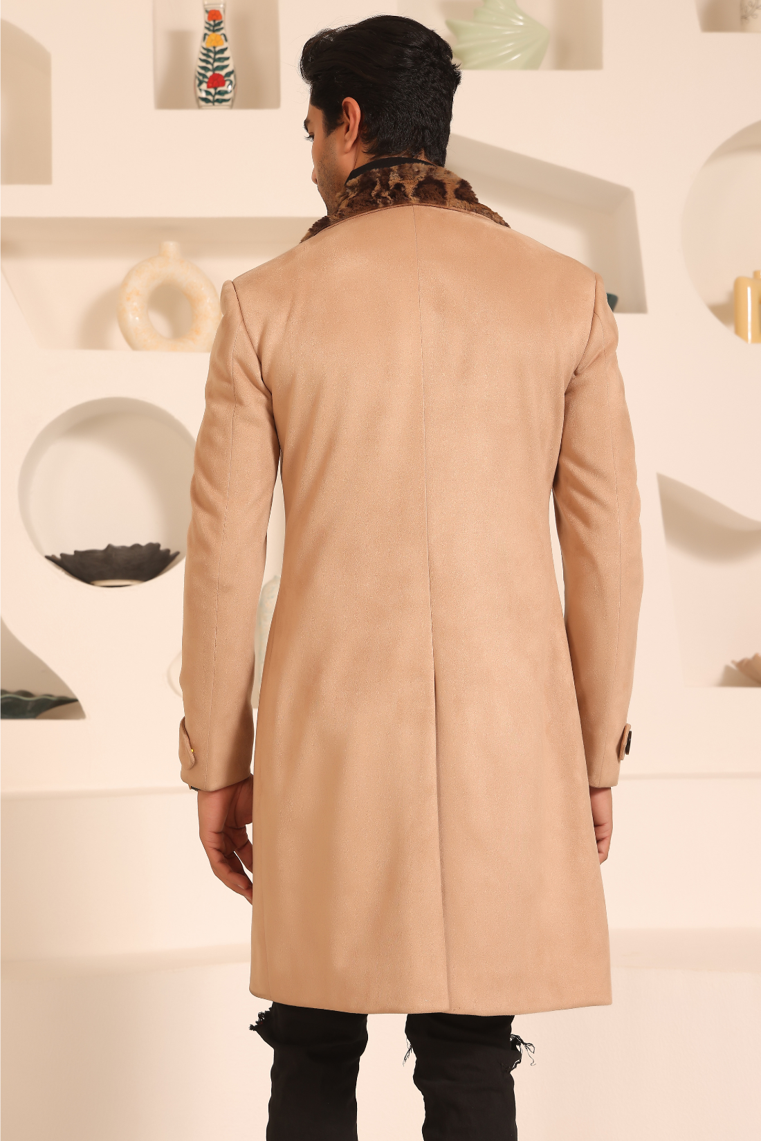 Beige Double Breasted Overcoat