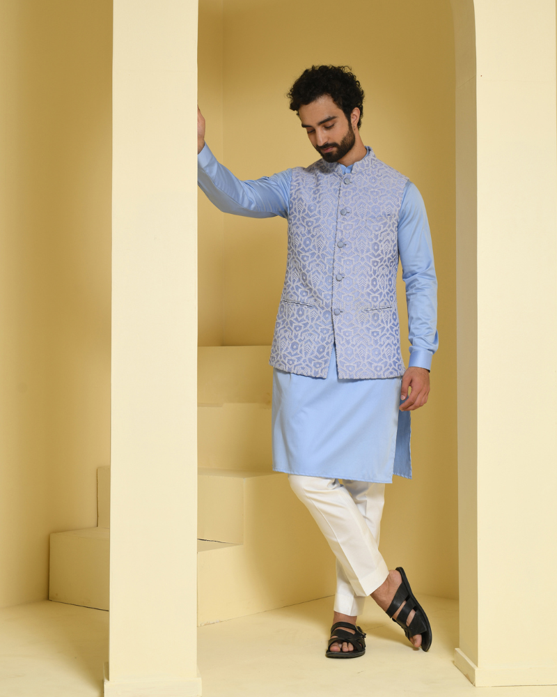 Embroidered 3-Piece Kurta & Pyjama Set