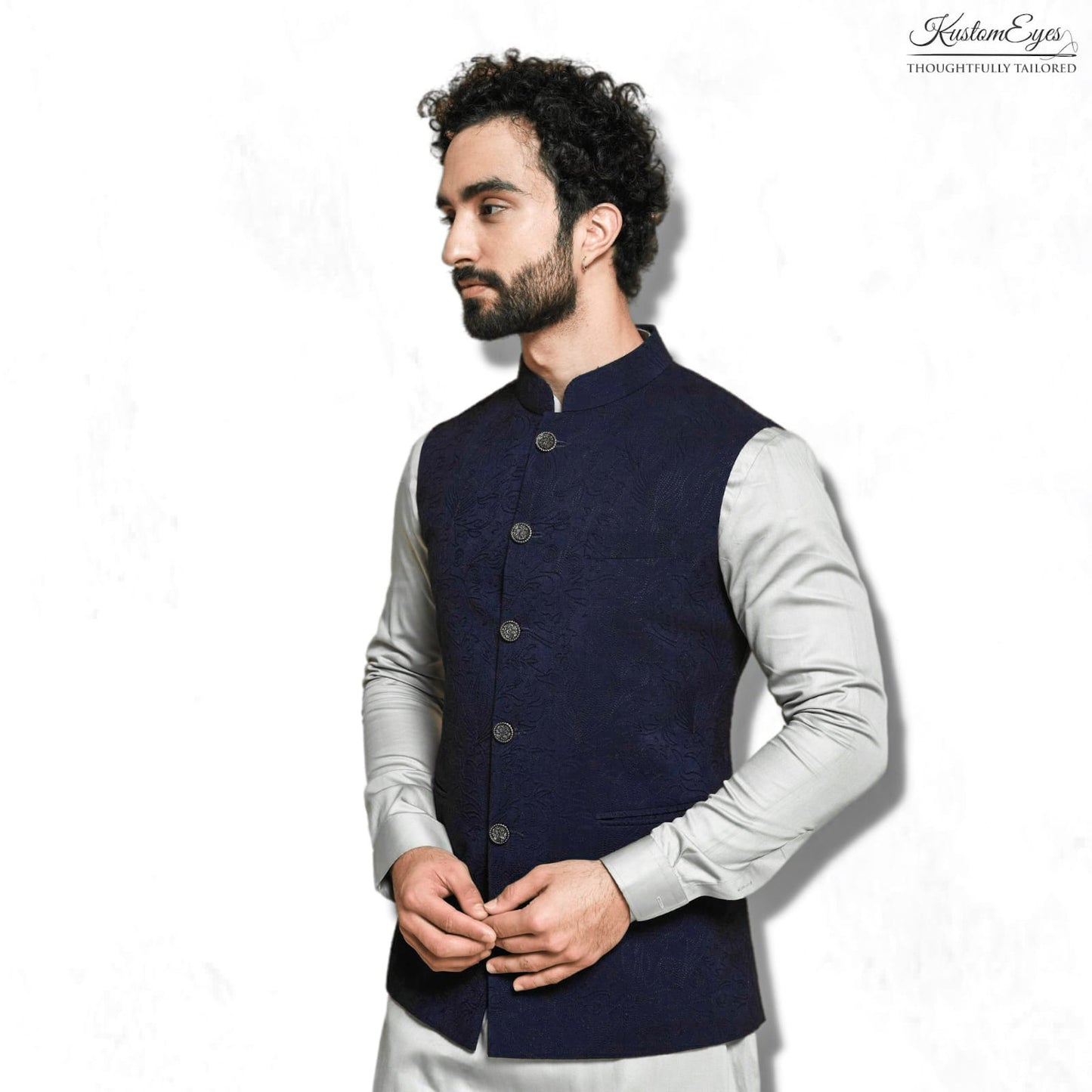 Off-Gray Solid Kurta with Nehru Jacket