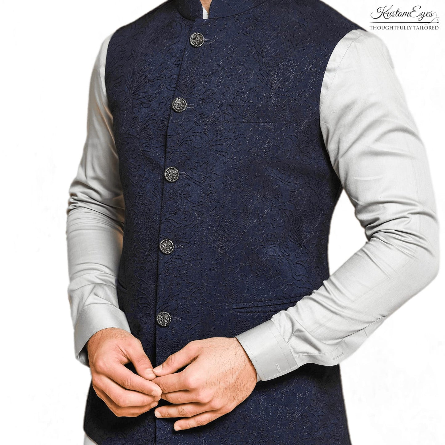 Off-Gray Solid Kurta with Nehru Jacket